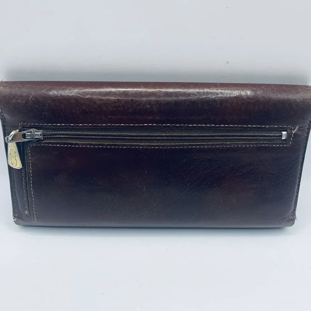 BOSCA Brown Hand Stained Hide Tri Fold ID Card Wallet Multi Card Coin Pocket